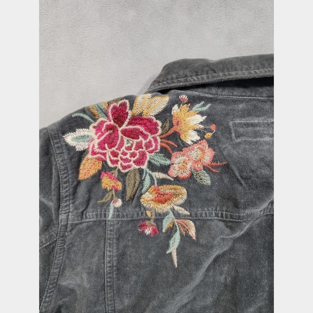 Johnny Was Workshop Corduroy Floral Embroidered Trucker Jacket Womens L Gray - Picture 7 of 14